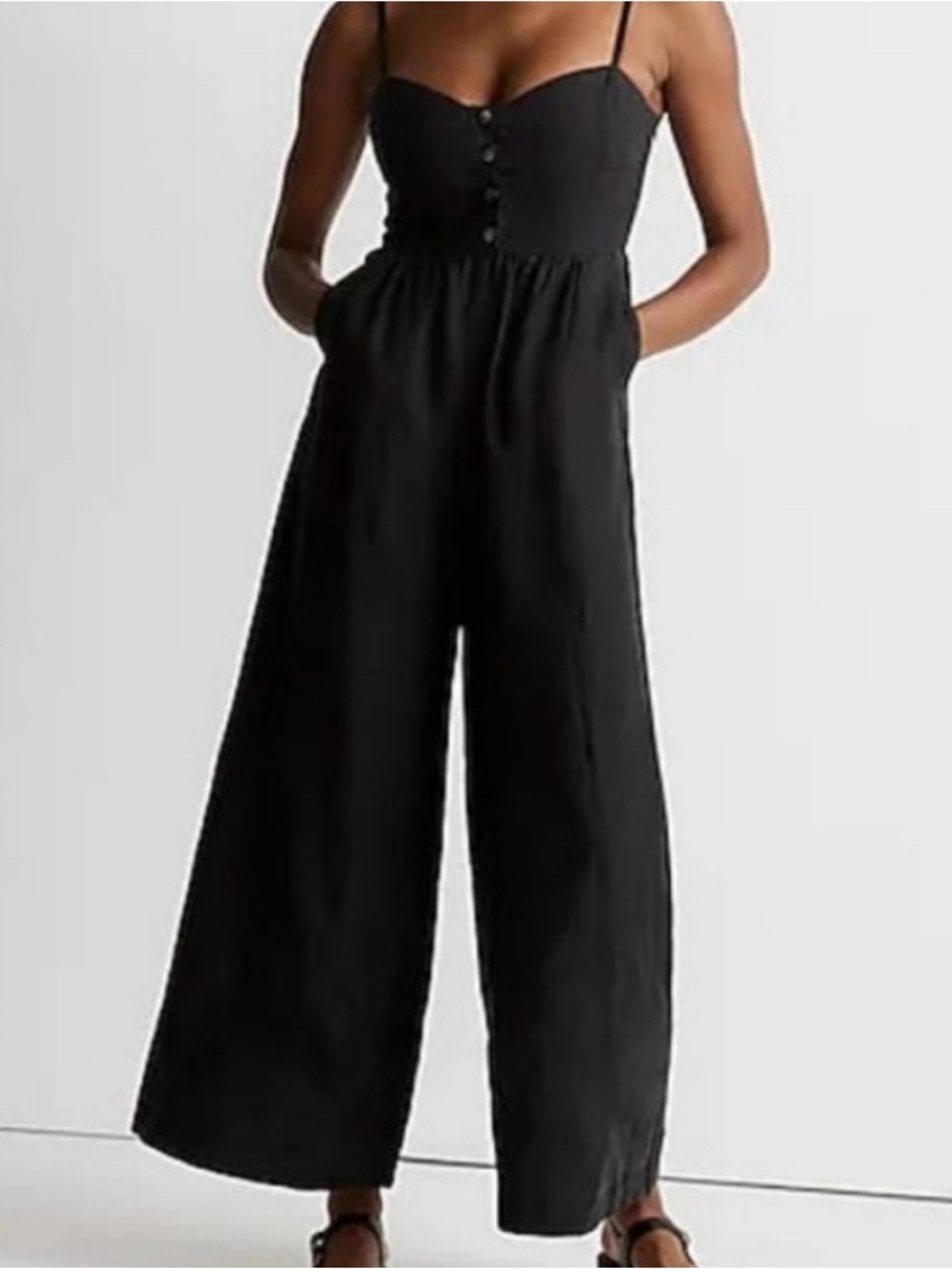 Madewell Black Spaghetti-Strap Wide-Leg Jumpsuit